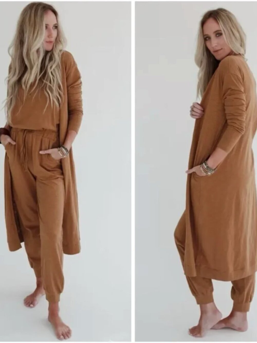 Three Bird Nest NWT Long Cotton Open Cardigan Duster Neutral Camel Tan XL